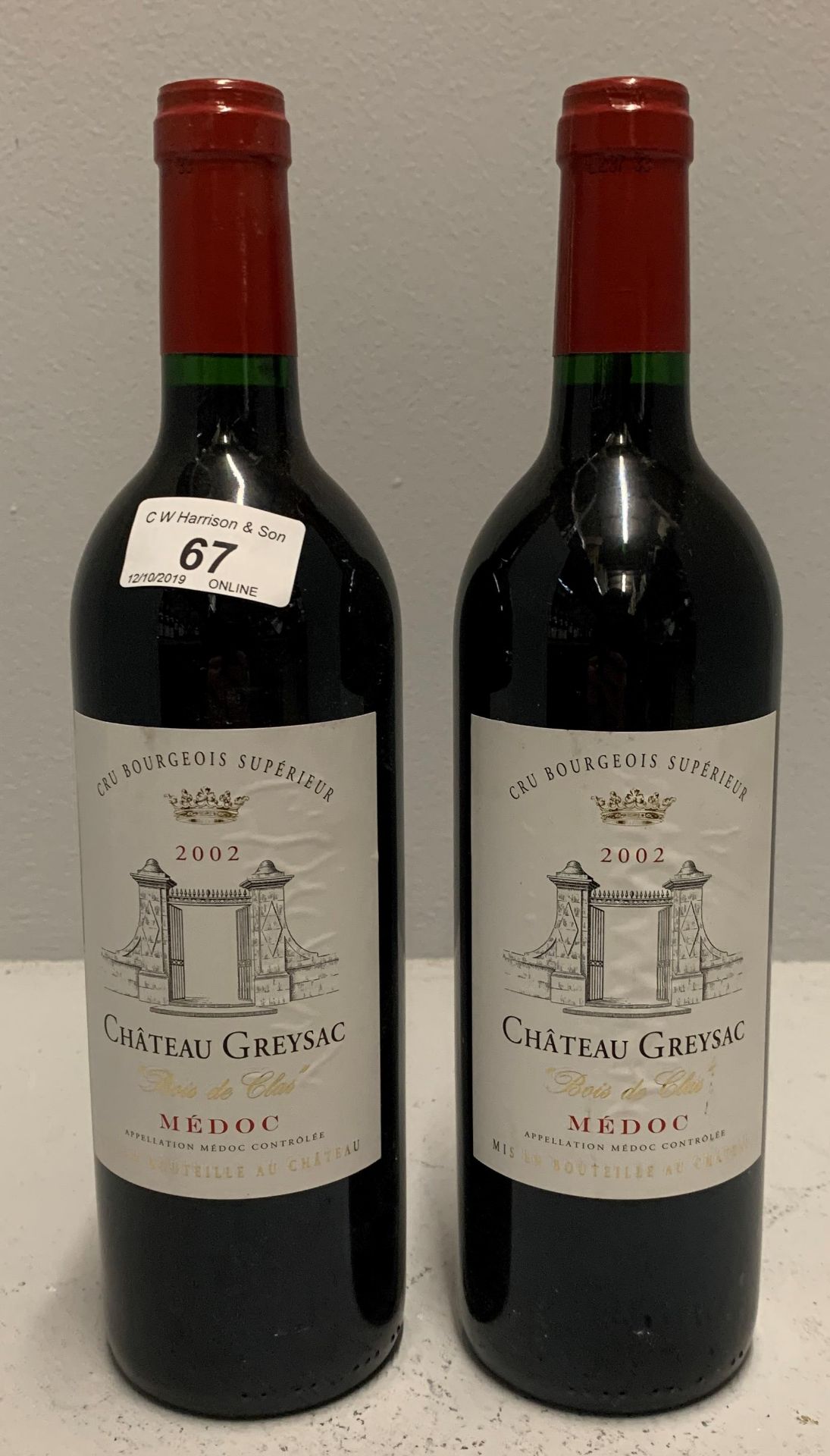 2 x 750ml bottles 2002 Chateau Greysac M