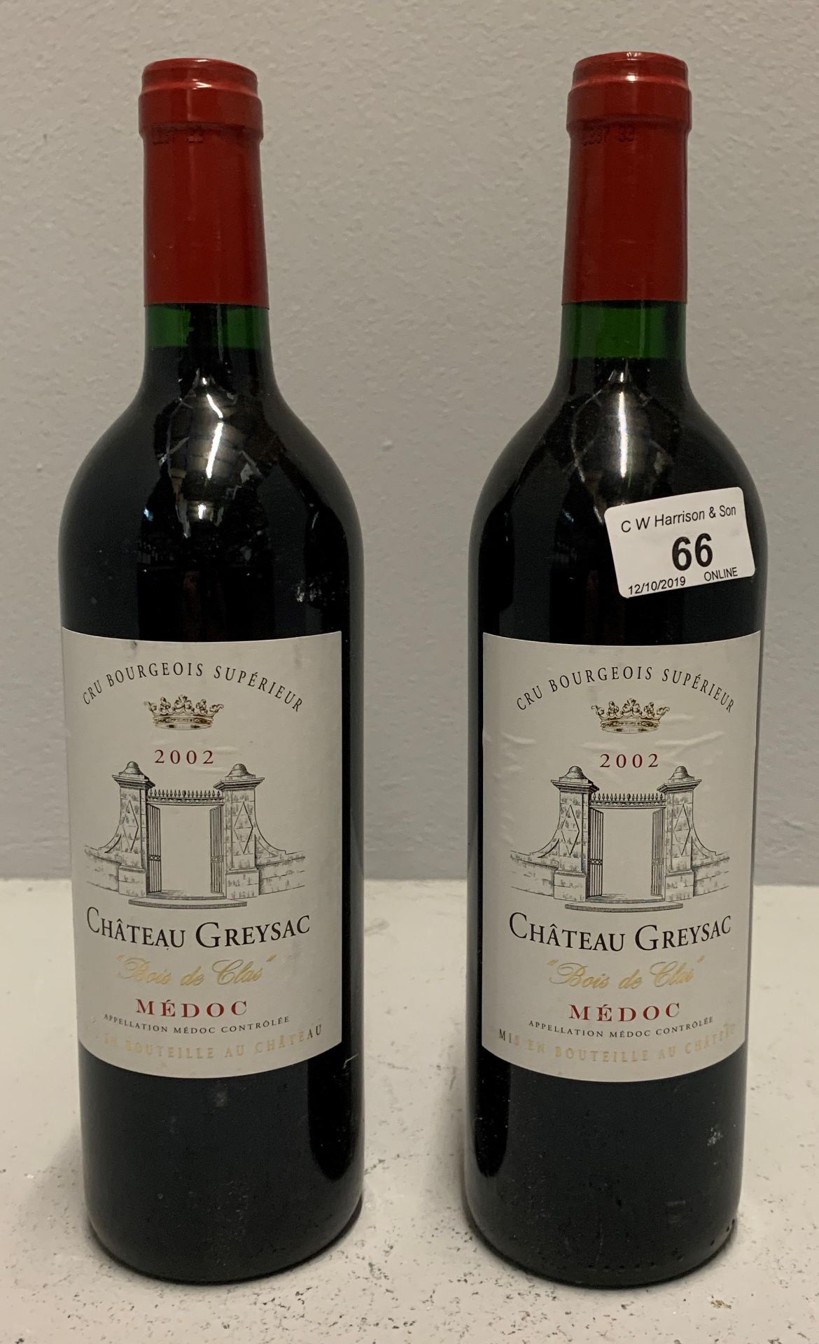 2 x 750ml bottles 2002 Chateau Greysac M