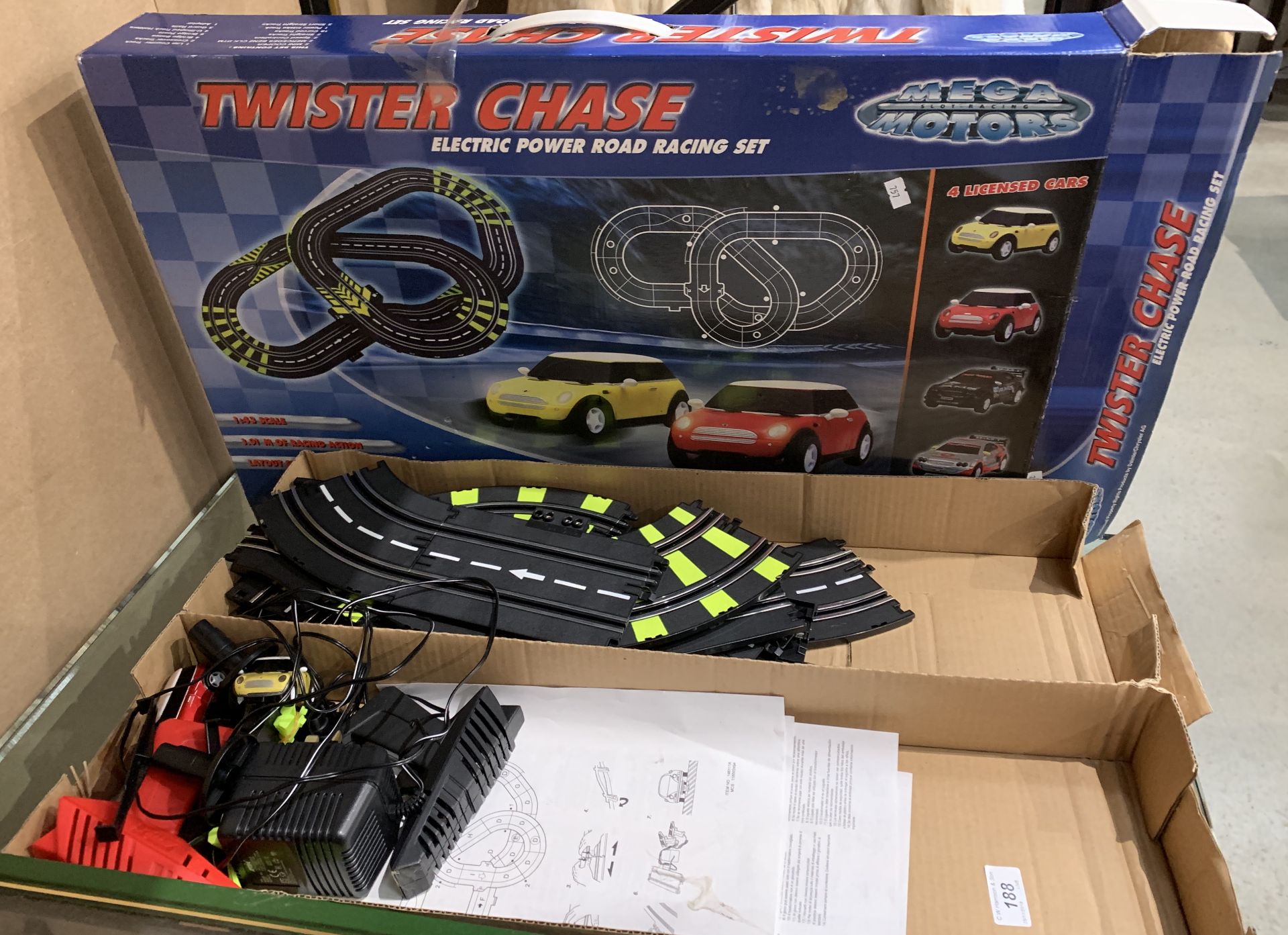 A Twister Chase electric power road racing set (boxed)