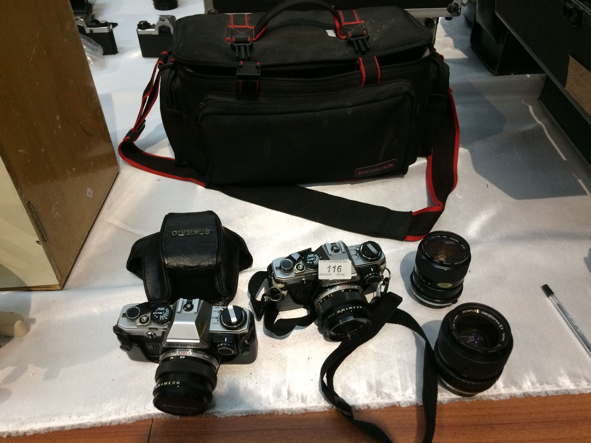 2 x Olympus OM10 cameras with leather cases, Miranda 1:3.