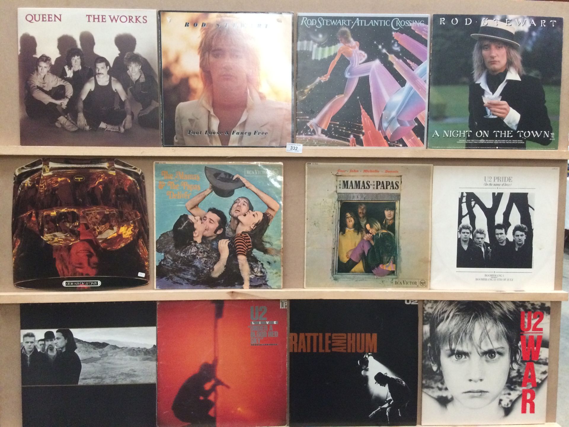 12 x 12" vinyl records - Queen, Mamas and Papas, U2, etc.