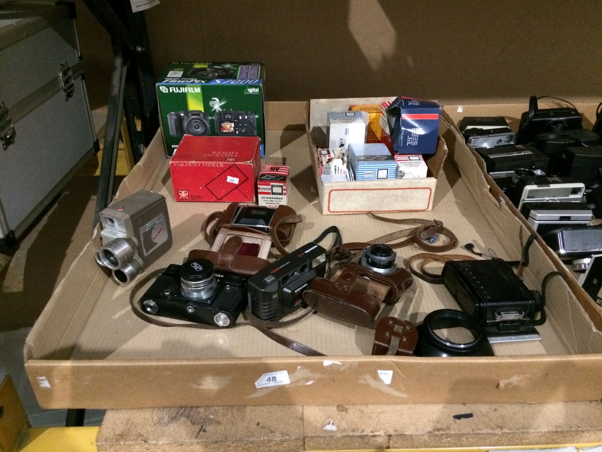 Contents to tray - Contax camera, Medallion 8 film camera, Photavit Phutavit camera,