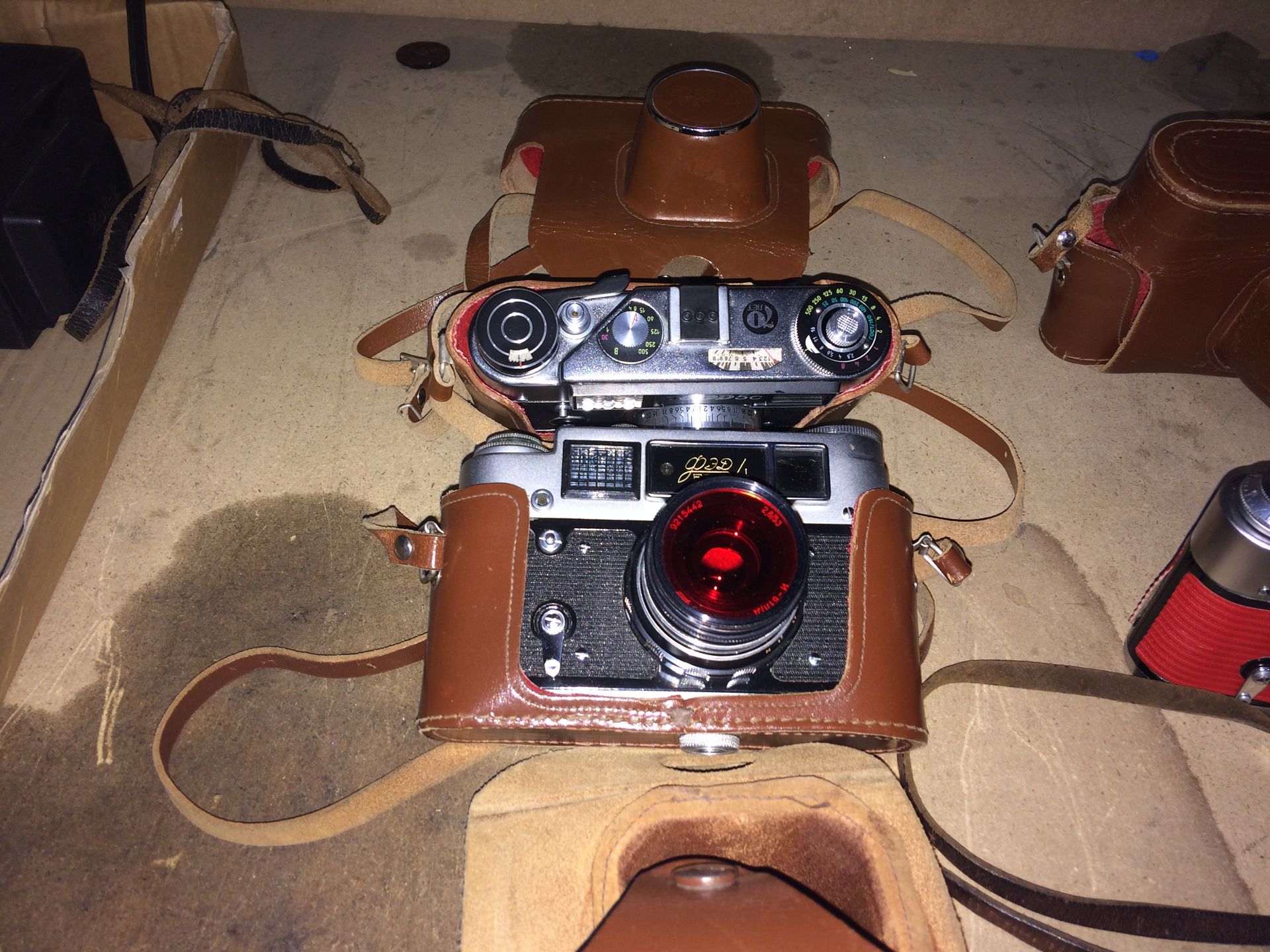 2 x items - FED QED 5C camera with leather case and a FED QED 4 camera with leather case