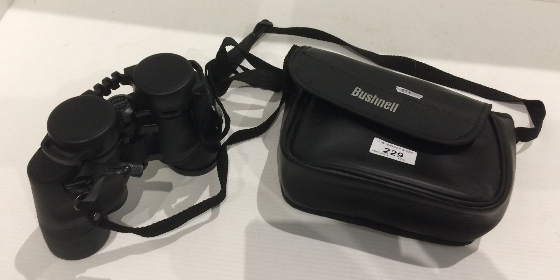 A pair of Bushnell 13-2010 10 x 42 binoculars in bag