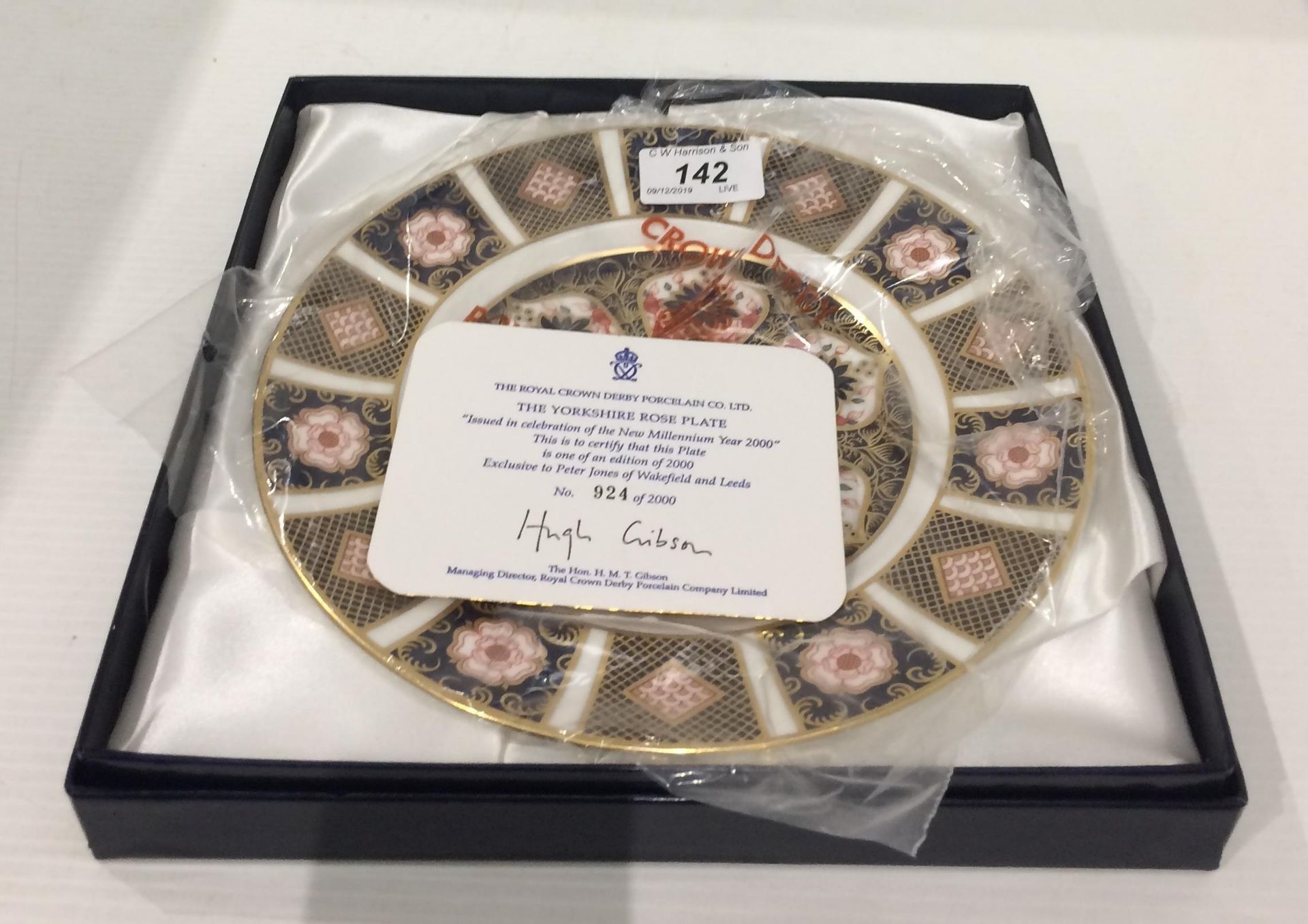 A Royal Crown Derby bone china limited edition New Millennium Year 2000 The Yorkshire Rose plate -