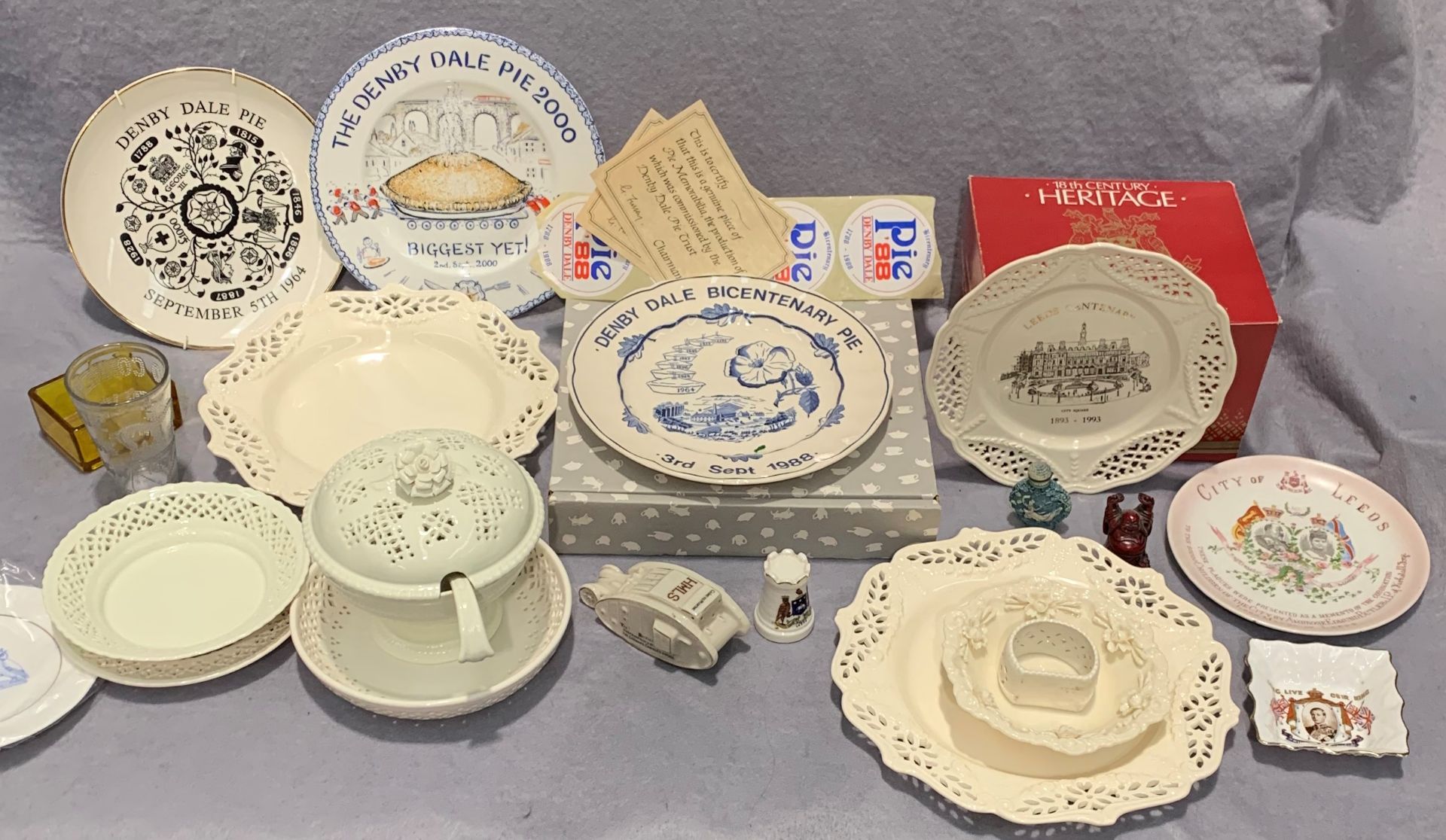 A collection of commemorative ware - Denby Dale Pie Plate 1964 and others, Leeds plates,