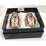 A Royal Crown Derby bone china two piece cruet set (salt and pepper) - boxed