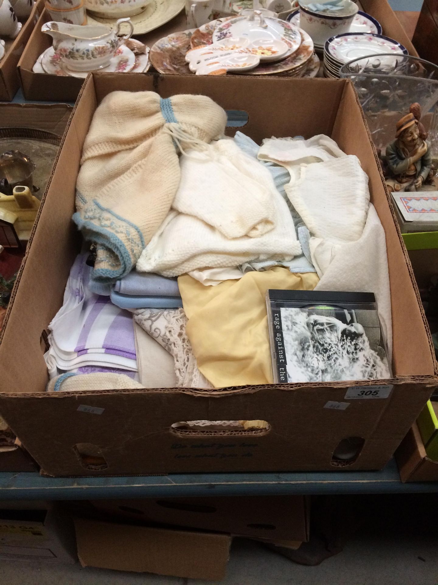 Contents to box - child's vintage clothing and linen