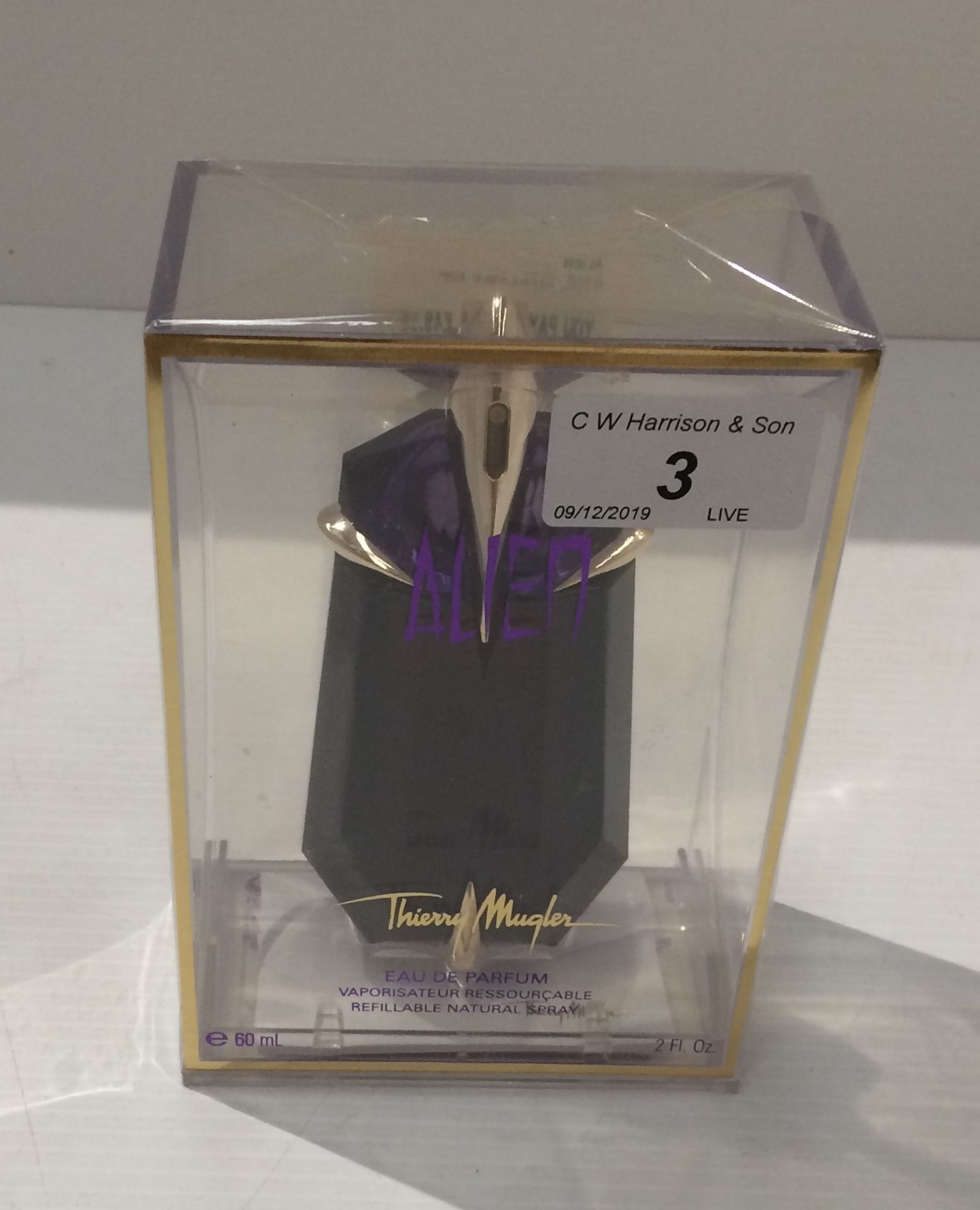 A packaged 60ml bottle of Thierry Mugler Eau de Parfum refillable natural spray (original retail