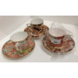 Three Royal Crown Derby bone china cup and saucer sets - patterns - Regency Flowers,