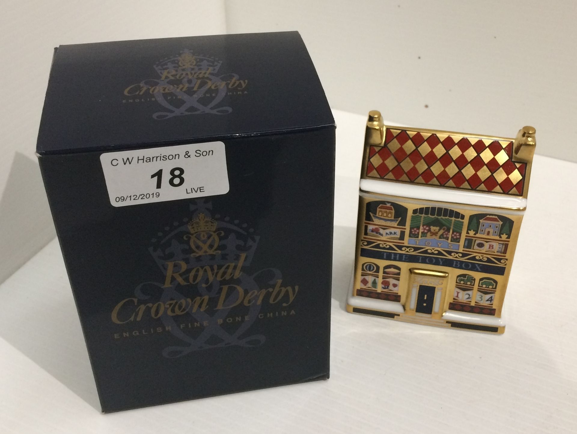 A Royal Crown Derby bone china MM111 mini toy box 10cm high