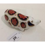 A Royal Crown Derby bone china Pig paperweight - 14cm long