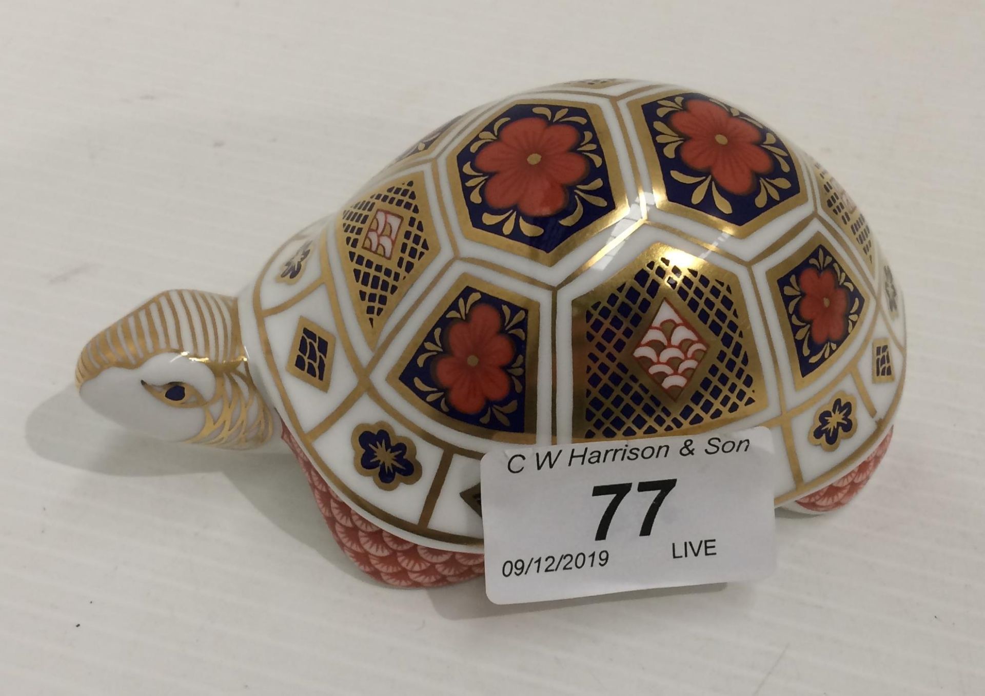 A Royal Crown Derby bone china paperweight Turtle - 12cm long,