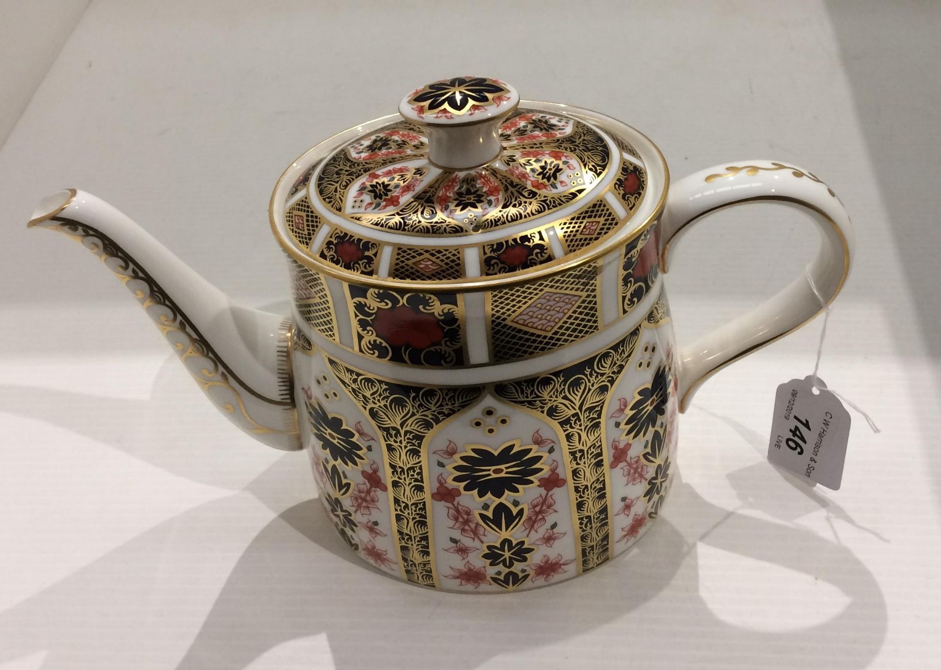 A Royal Crown Derby bone china Old Imari pattern coffee pot with lid - 20cm high