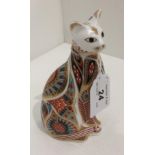 A Royal Crown Derby bone china cat paperweight 14cm high