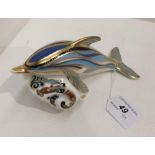 A Royal Crown Derby bone china P/W Striped Dolphin paperweight - 18cm long,