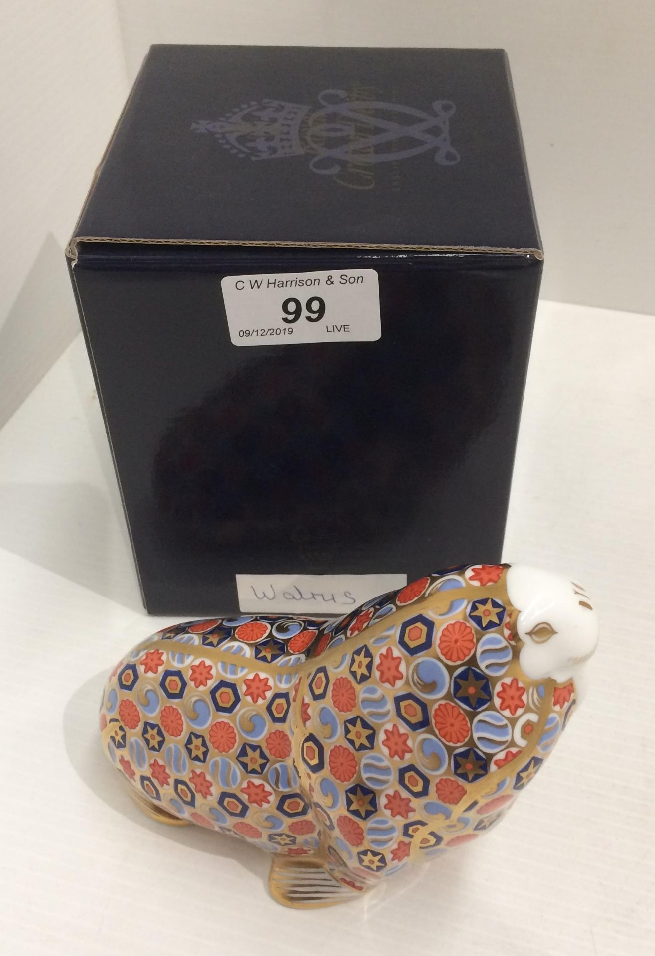 A Royal Crown Derby bone china Walrus paperweight - 11.