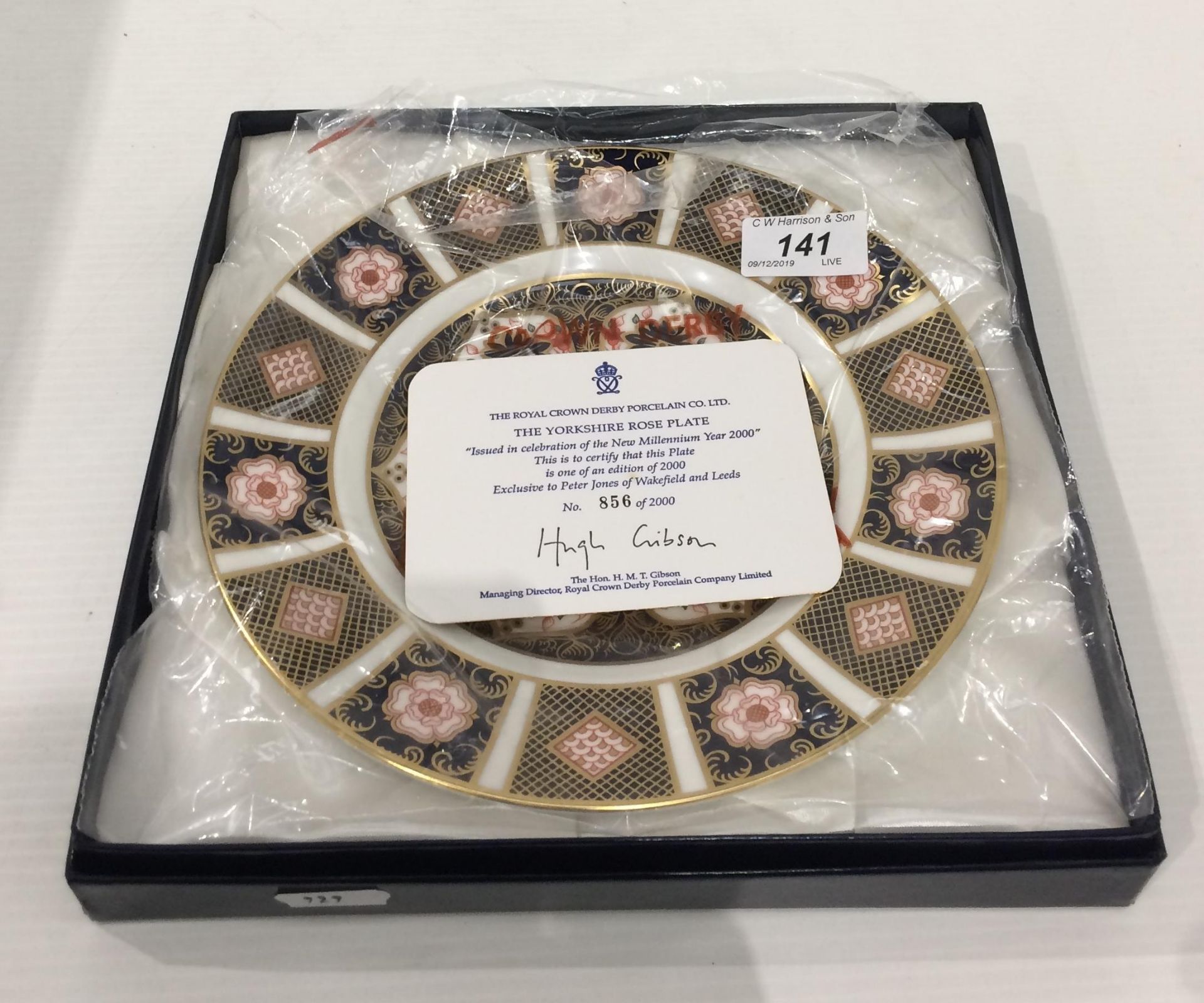 A Royal Crown Derby bone china limited edition New Millennium Year 2000 The Yorkshire Rose plate -