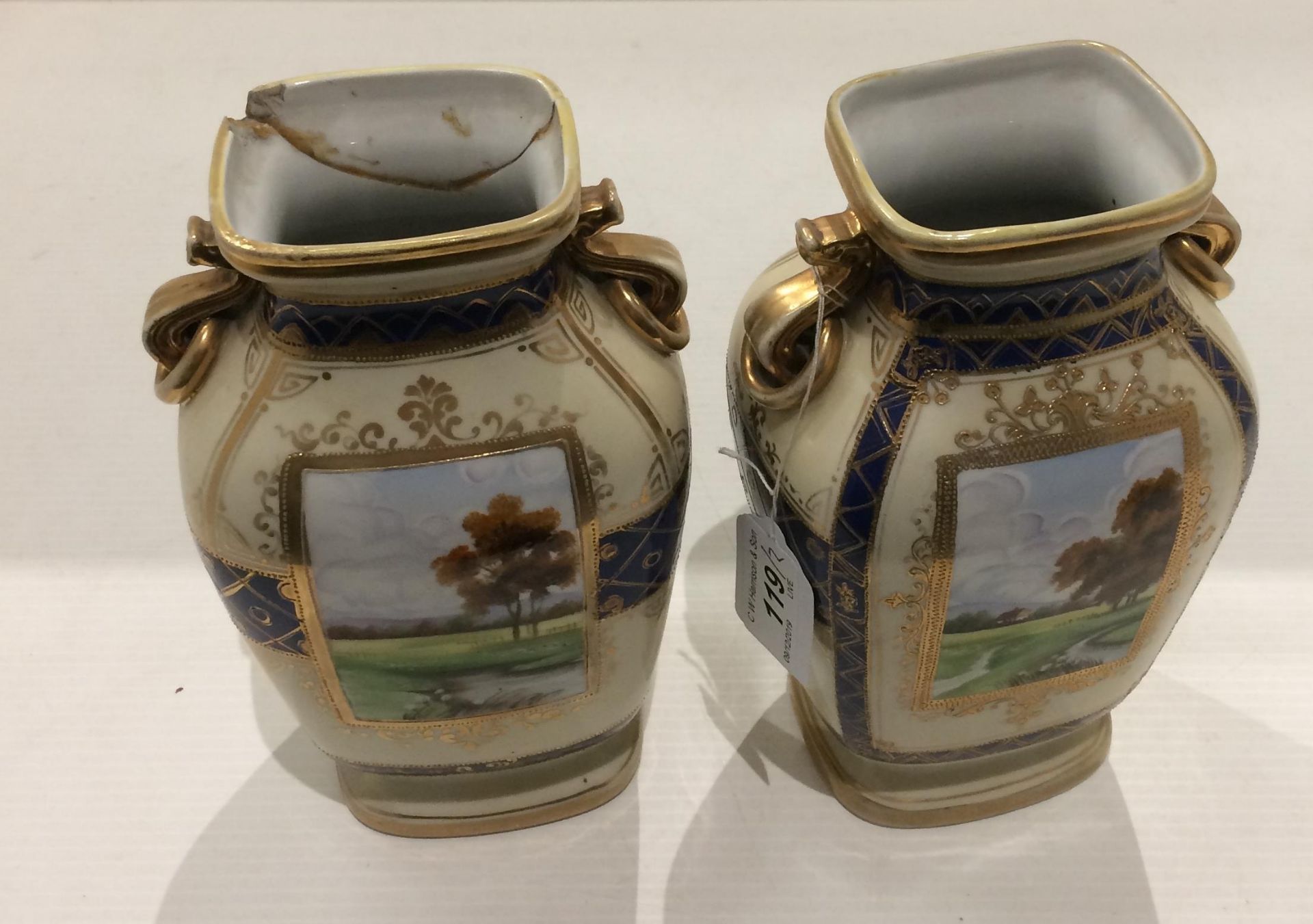 A pair of Japanese Noritake porcelain vases,