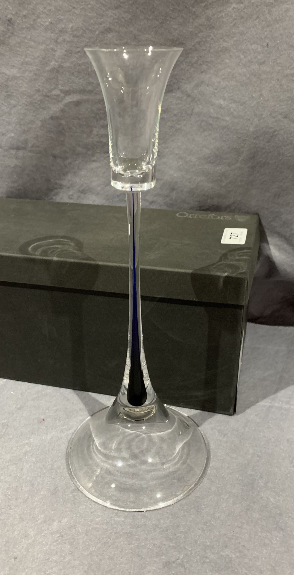 An Orrefors Intermezzo designed by Erika Lagerbieke glass candleholder 31cm high - boxed (please