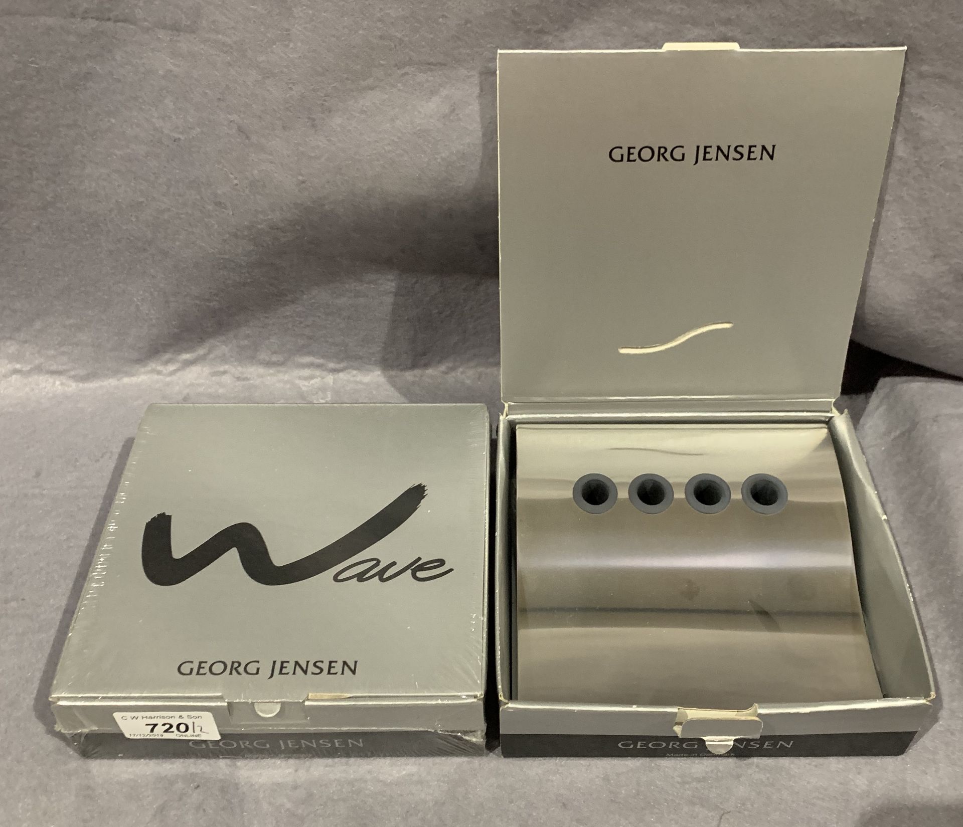 Two x Georg Jensen Ware steel desk pen holder sets (boxed) (please note this lot is subject to