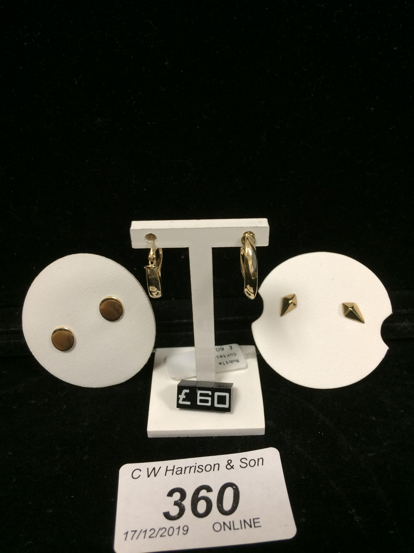 3 x pairs 9ct gold earrings RRP £60-£95 each (please note this lot is subject to VAT)
