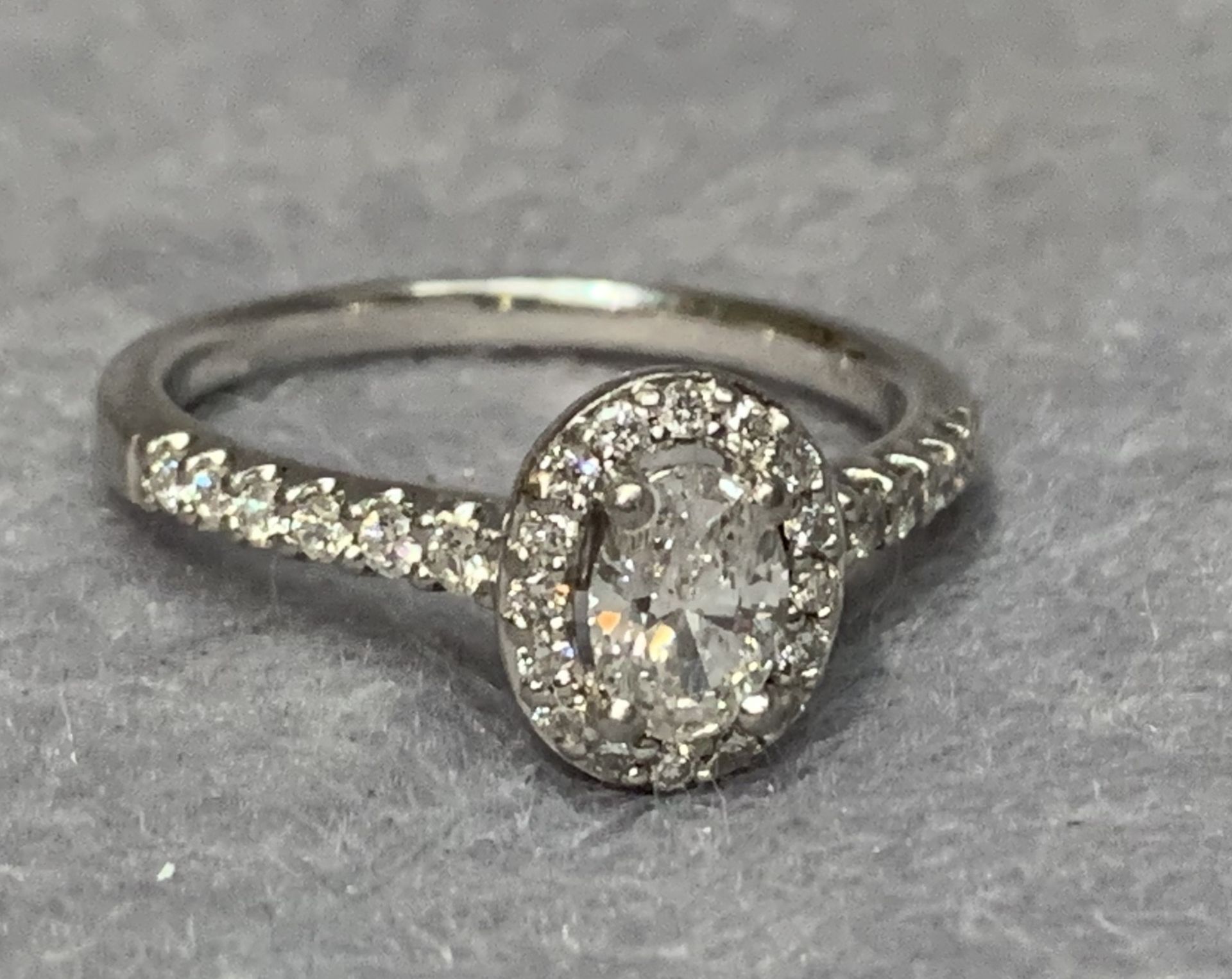 A platinum and diamond engagement ring (07595) size N - advised 950PT one oval diamond,
