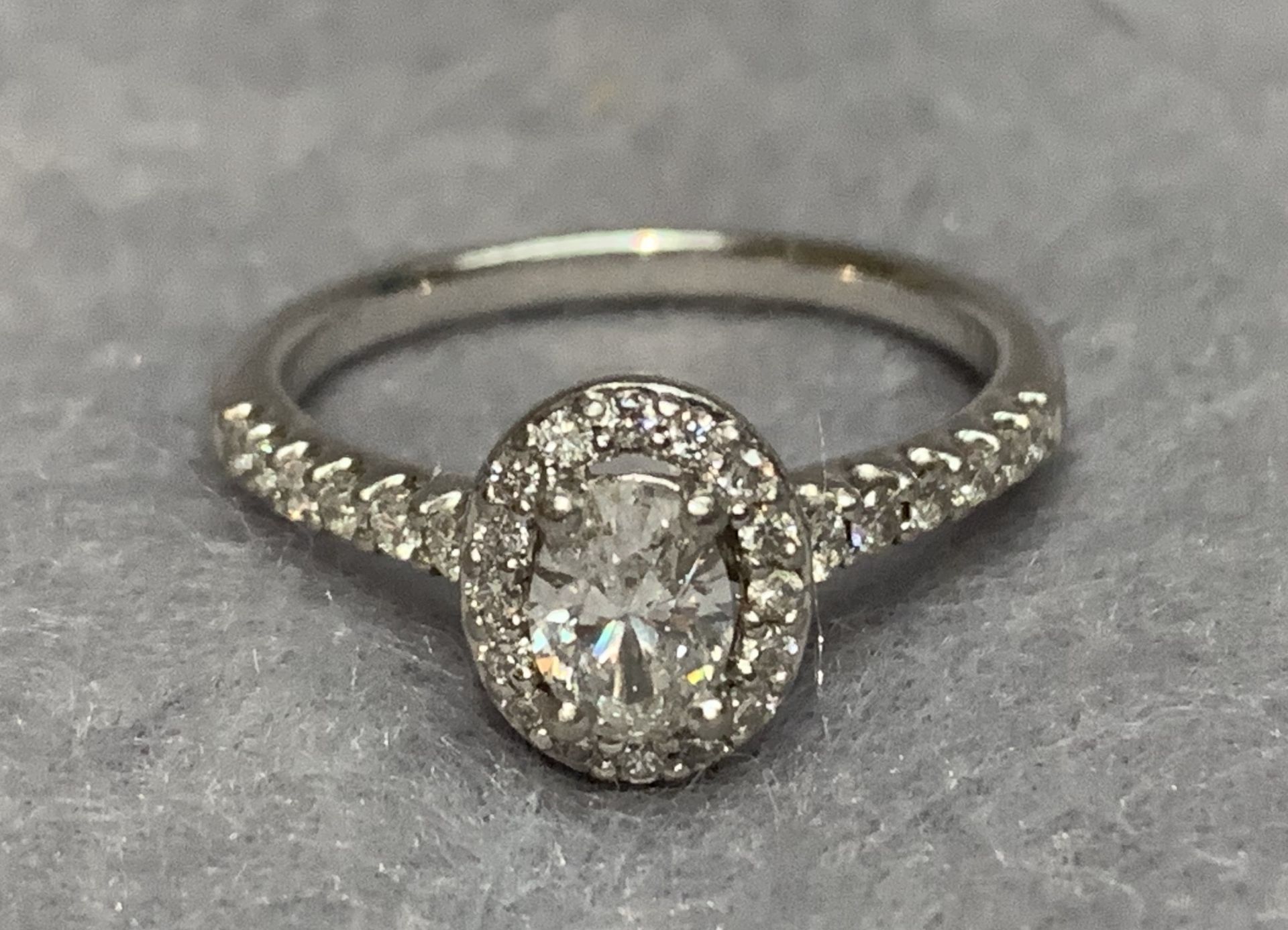 A platinum and diamond engagement ring (07595) size N - advised 950PT one oval diamond, - Image 4 of 7
