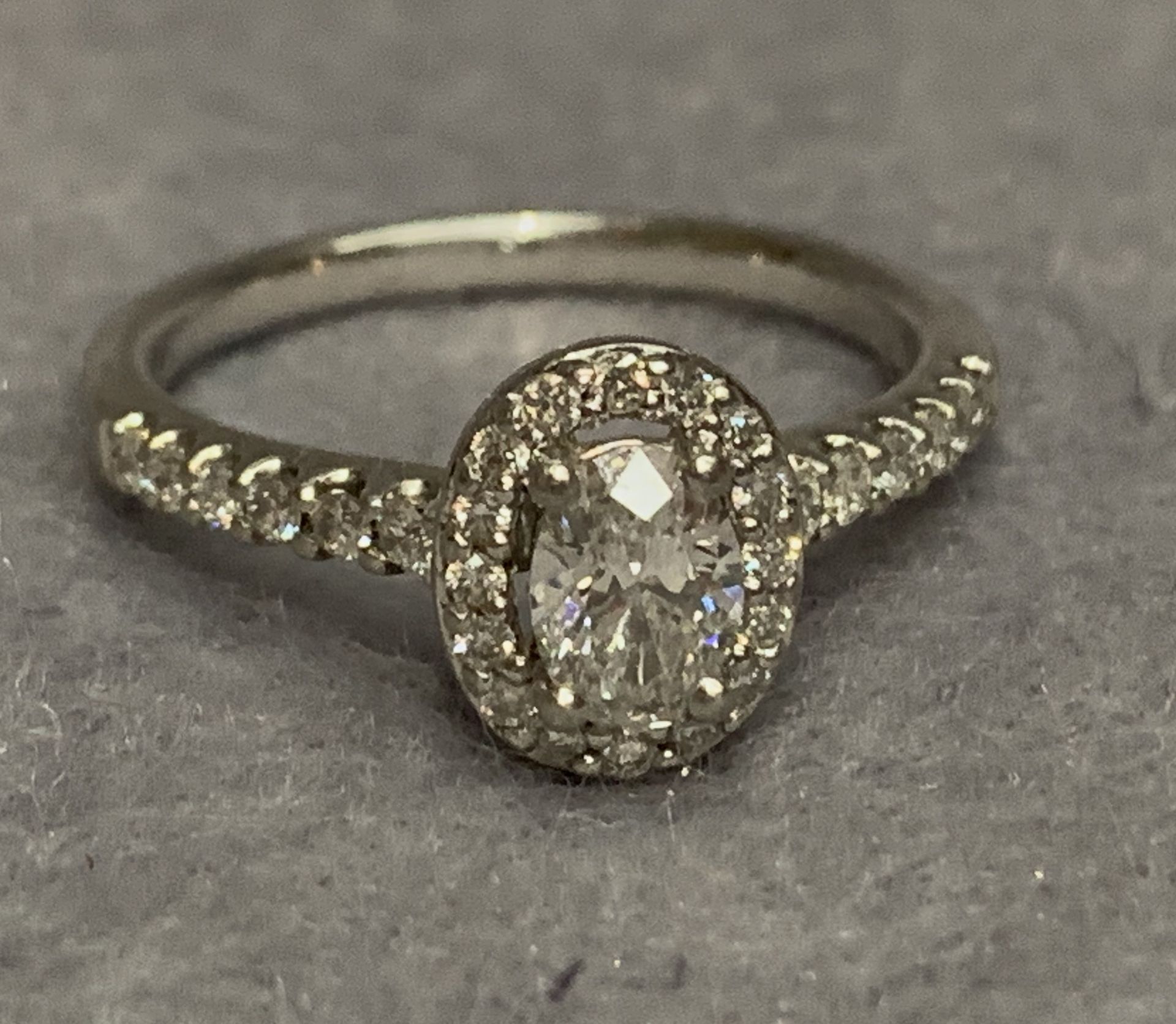 A platinum and diamond engagement ring (07595) size N - advised 950PT one oval diamond, - Image 6 of 7