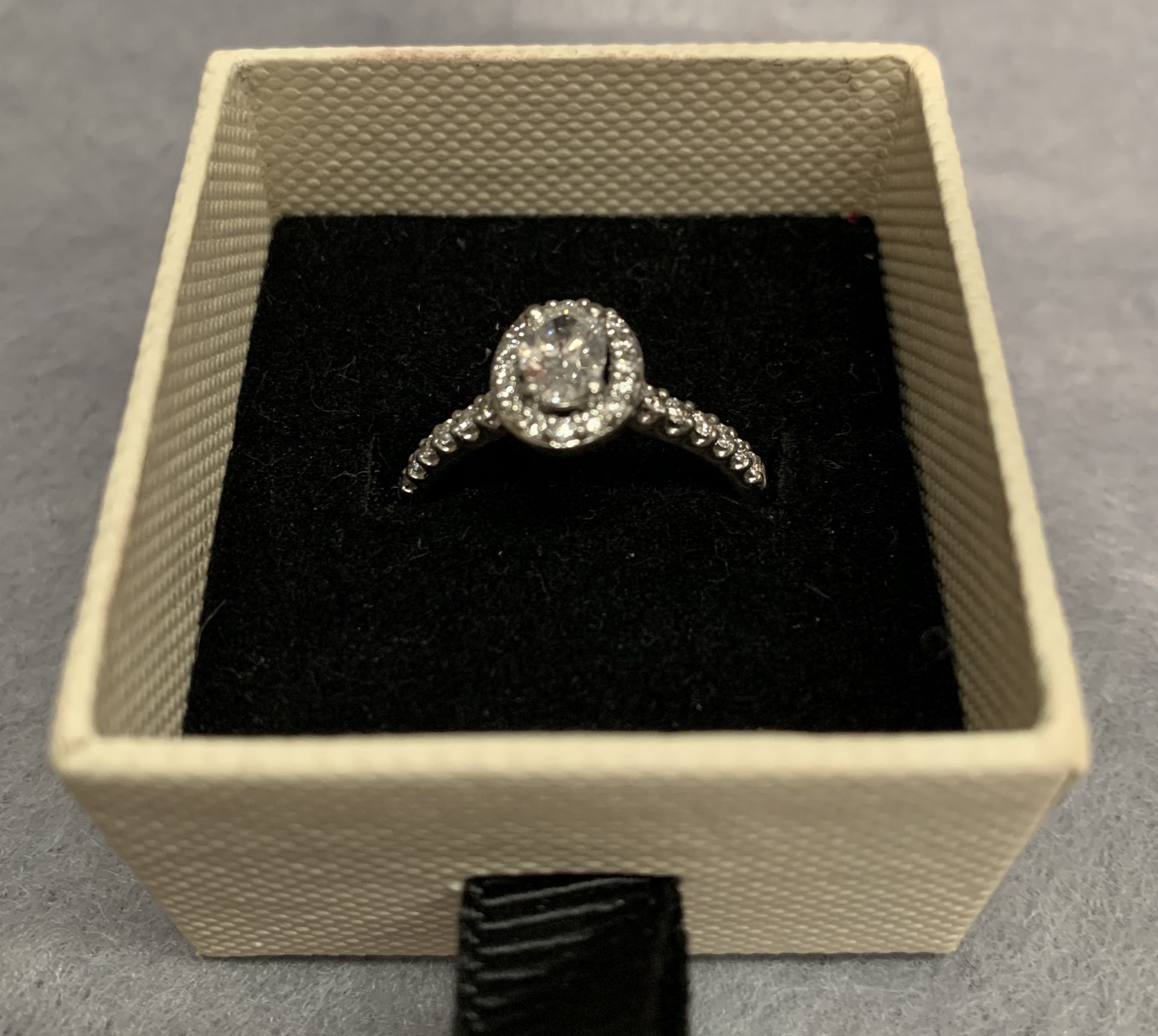 A platinum and diamond engagement ring (07595) size N - advised 950PT one oval diamond, - Image 3 of 7