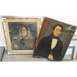 Two 19th Century oils on canvas portraits of a lady and gentleman (as found)