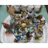 Porcelain bird ornaments including Crown Staffordshire, Goebels,