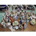 Mainly continental porcelain figurines plus other china