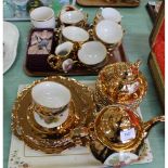 A Bavarian porcelain gilt and figure decorated part tea set plus other china etc (two trays)