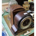 Mahogany and oak mantel clocks plus a dome clock (dome as found)