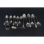 Six silver tablespoons and ten silver teaspoons,