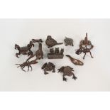 Twelve Japanese bronze animals and crustaceans,