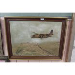 Penelope Douglas 1980 oil on canvas of a WWII plane,