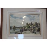 Leonard Squirrell coloured print, Conway river front scene, signed in pencil,