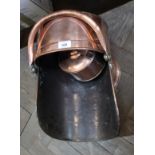 A 19th Century copper coal helmet plus a kettle