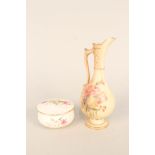 A Royal Worcester blush ivory floral ewer plus a rose decorated lidded box