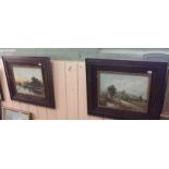 A pair of oak framed coloured prints of Bamper Castle and Isleworth,