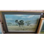 A Donald Grant elephant print 'The Charge', signed in pencil,