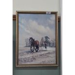 Joe Crowfoot oil on board of a ploughing scene,