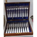 Cased mother of pearl tea knives and forks