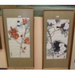 A pair of Chinese bird and floral watercolours,