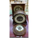 Ansonia and oak mantel clocks plus a circular barometer