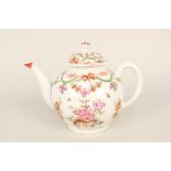 A Lowestoft Curtis pattern teapot (body repairs and cover chip)