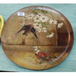 A Watcombe Torquay bird and floral painted terracotta plaque