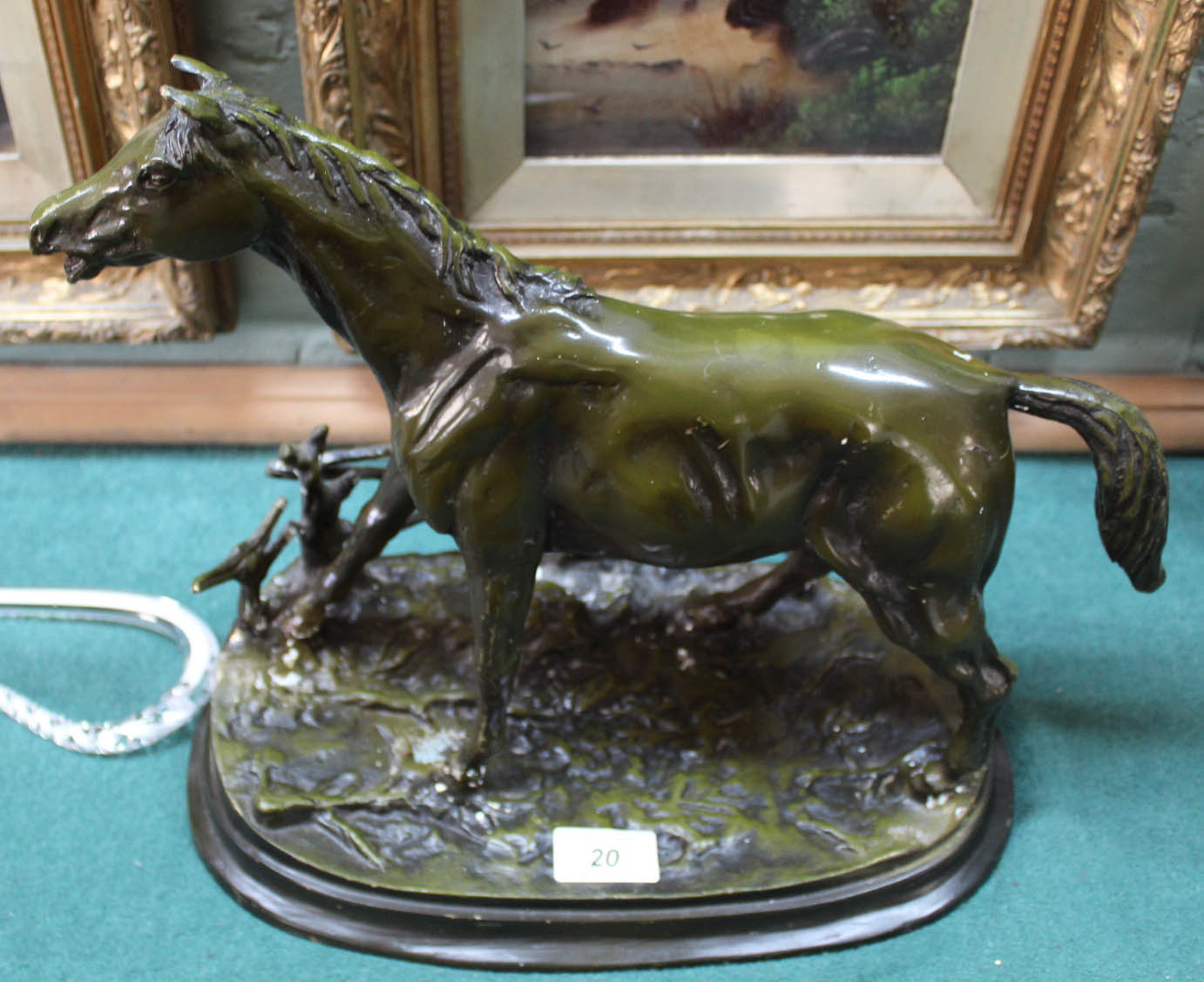 A bronze of a horse After Mene with applied green patination,